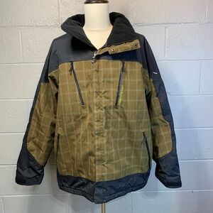 Obermeyer Mens XL Ski Jacket Plaid Colorblock Insulated Winter Coat Black Olive